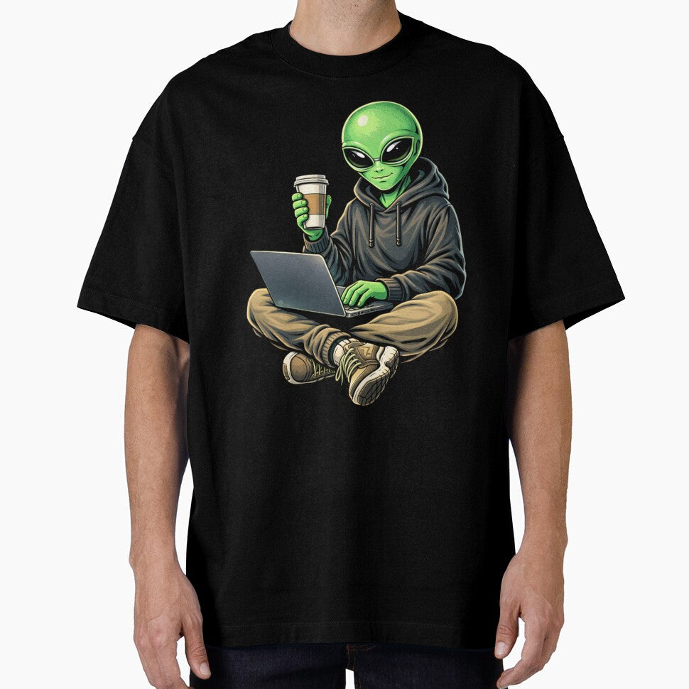 Coffee & Laptop Alien – Productive Creative Lifestyle Aesthetic Art by ColorSplash123