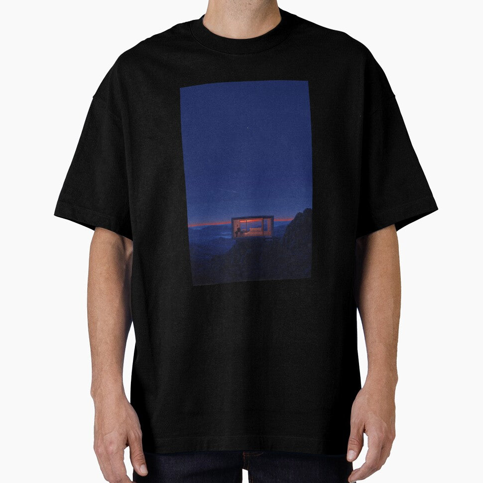 Minimalist Mountain Cabin at Twilight Ethereal Space Age Landscape Art Print by hub.