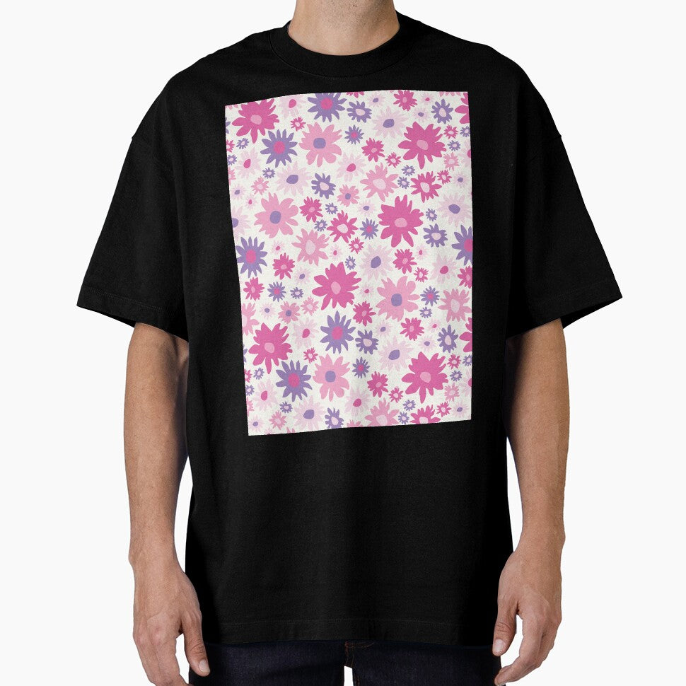 RETRO GROOVY AND FUN FLOWERS PINK LILAC WHITE by blomastudios