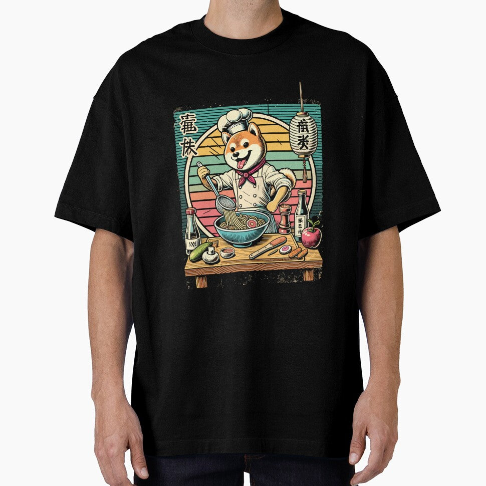 Shiba Dog Ramen Chef Kanji Scripture Retro by LuminOrb