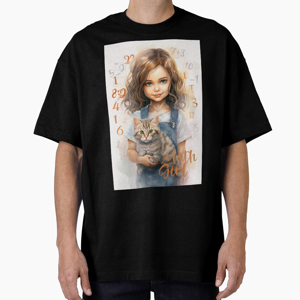Math Girl with Cute Cat- Watercolor Painting by MahsaWatercolor