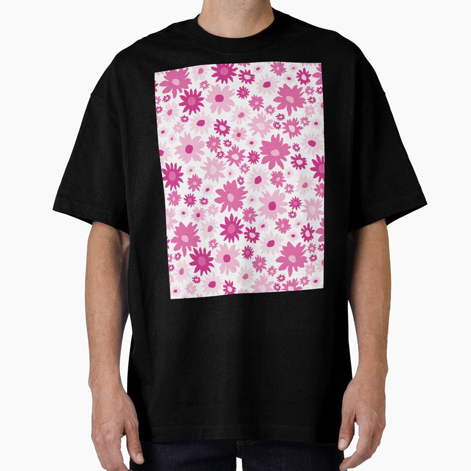 RETRO GROOVY AND FUN FLOWERS WHITE AND PINK by blomastudios