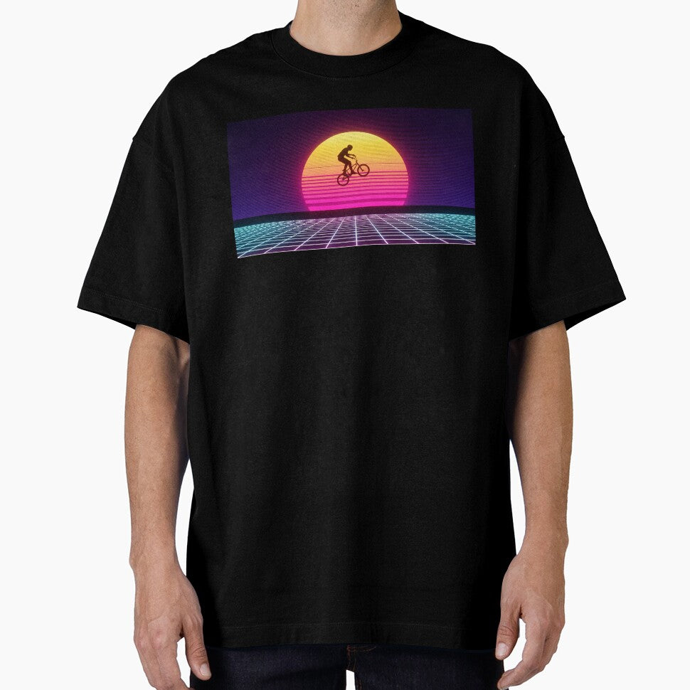 Retro BMX Synthwave Rider - 80s Sunset Grid Art by powersunlight