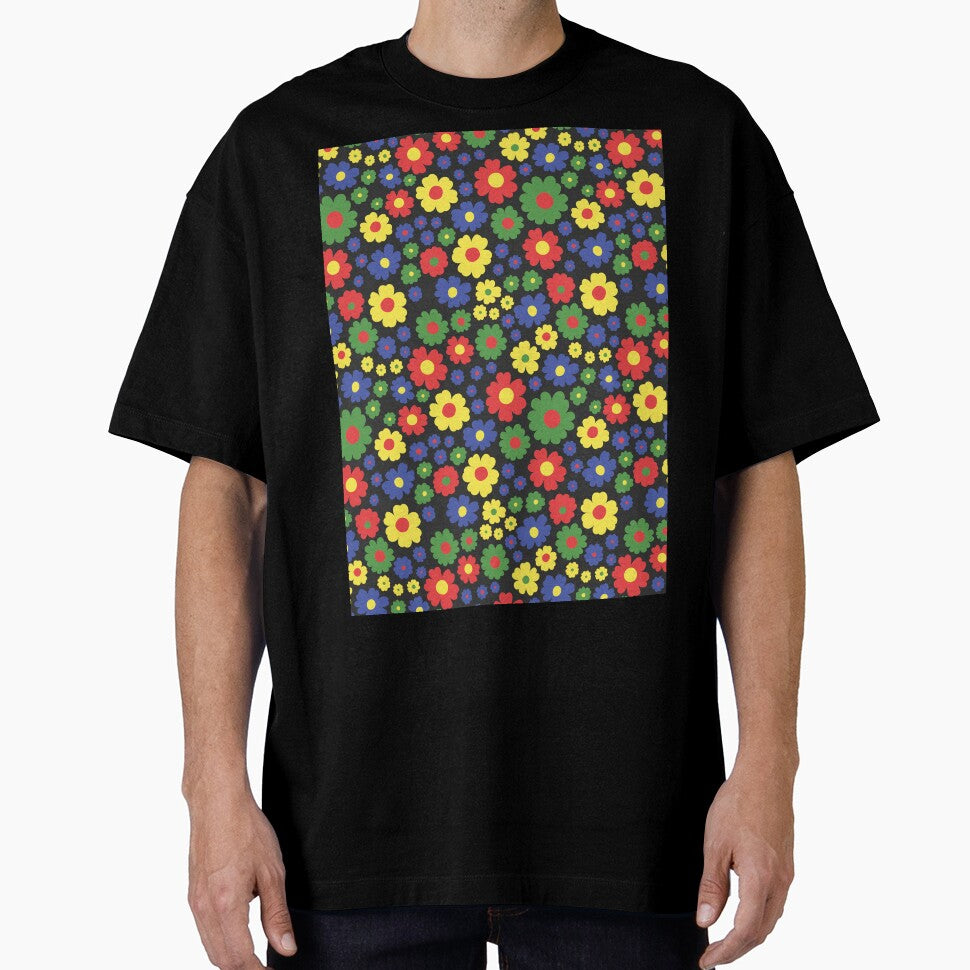 GROOVY RETRO FLOWER POWER GIRLY 70S AND 60S STYLE PRIMARY COLOR BLACK by blomastudios