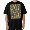GROOVY RETRO FLOWER POWER GIRLY 70S AND 60S STYLE PRIMARY COLOR BLACK by blomastudios