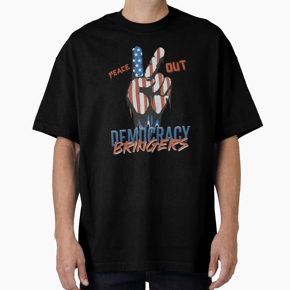 peace out! democracy bringers - american flag in victory hand sign graffiti graphic artwork by hayrpictures