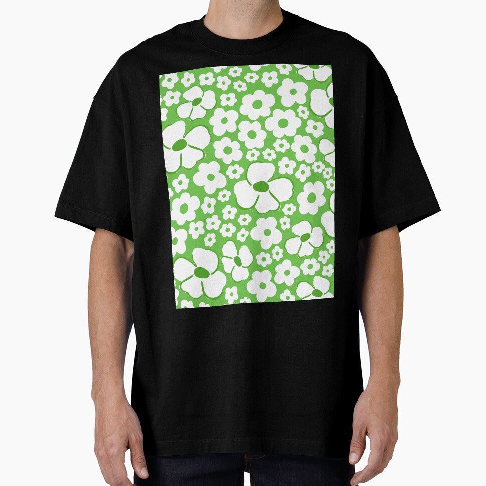 big cute florals green danish style flowers super retro groovy 60s 70s era by blomastudios