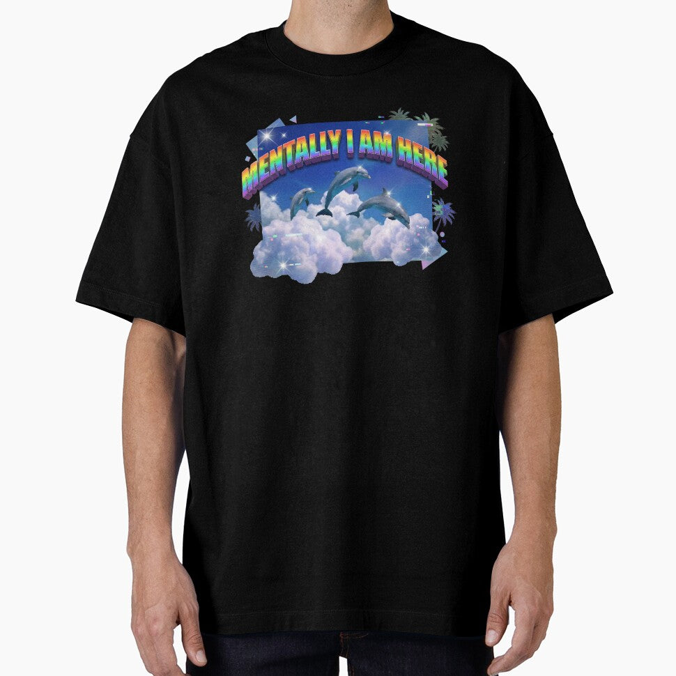 Mentally I Am Here Funny Frutiger Aero Dolphins by DigitalAnnaBanana