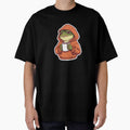Tired Frog with Coffee – Cozy Cartoon Mood in Oversized Hoodie by Aesthicer