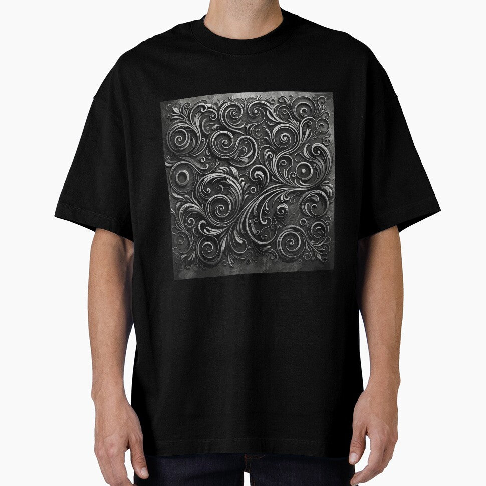 Dark Academia Scroll Pattern in Metallic Grunge Charcoal Grey by SamJanner