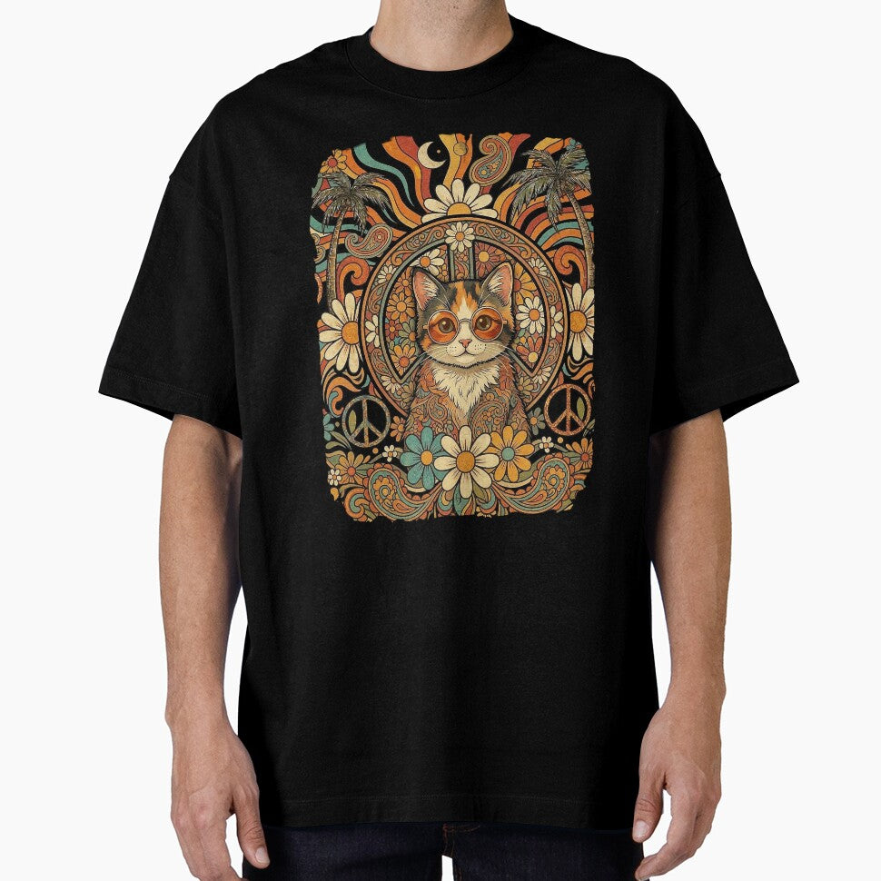 Hippie Cat 60s Love Peace by MasterShong