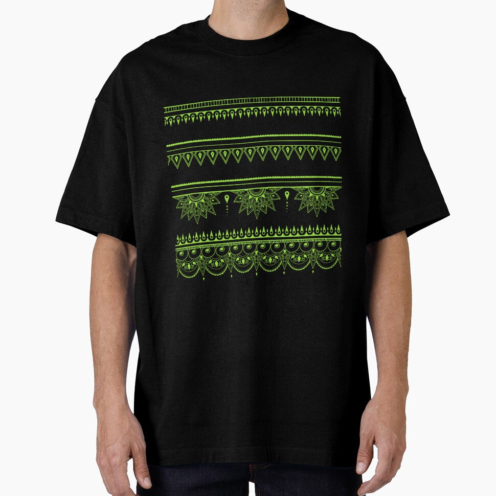 South asian patterns kiwi green on black by Chaoticzarts