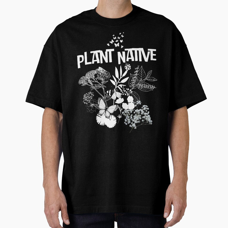 Plant Native White Silhouette Plants & Pollinators Design by EarthArtDesigns