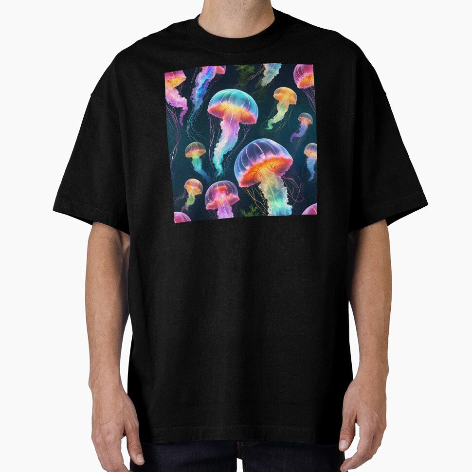 Glowing Multicolor Jellyfish in Deep Ocean by EmeraldeaArt
