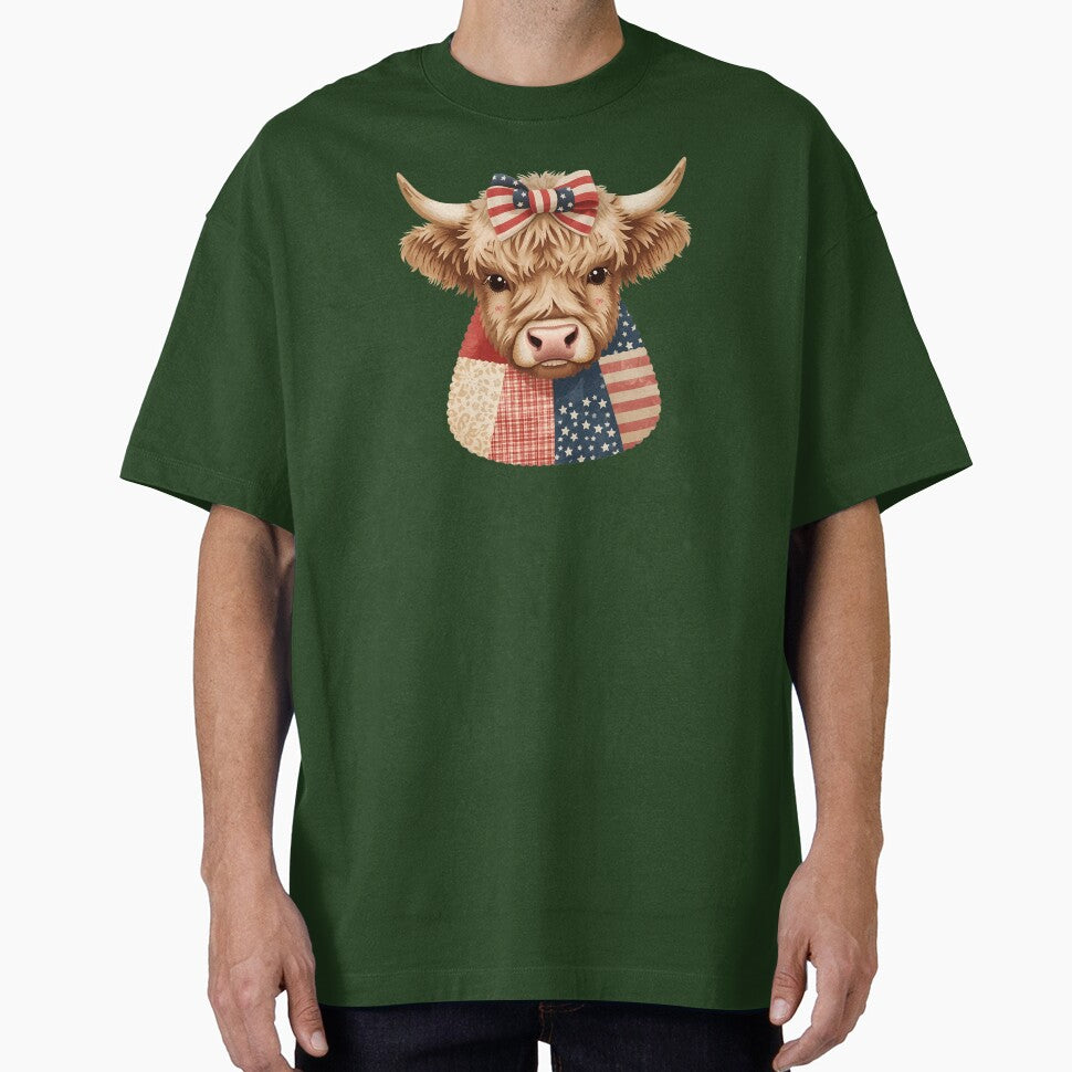 Highland Cow Patchwork Patriotic America 250 July 4th by VectorJoy