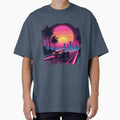 Retro 80s Synthwave T-Shirt – Neon Sunset & Futuristic Car Design by Madustoks