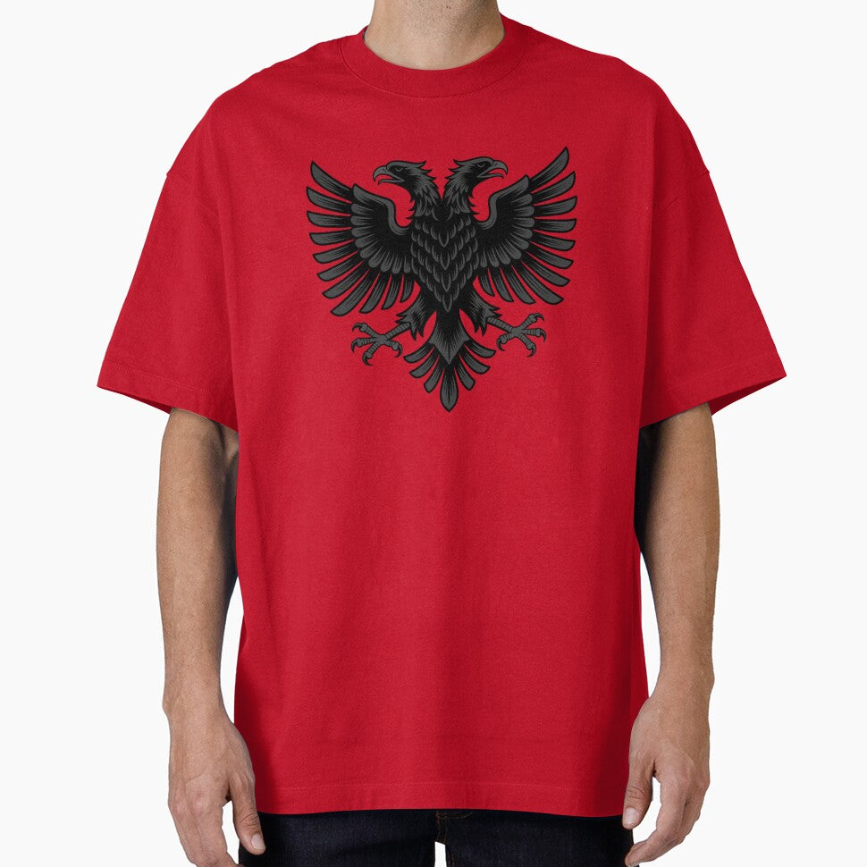 Highly detailed Albanian double-headed eagle emblem in a powerful heraldic style by 123ks