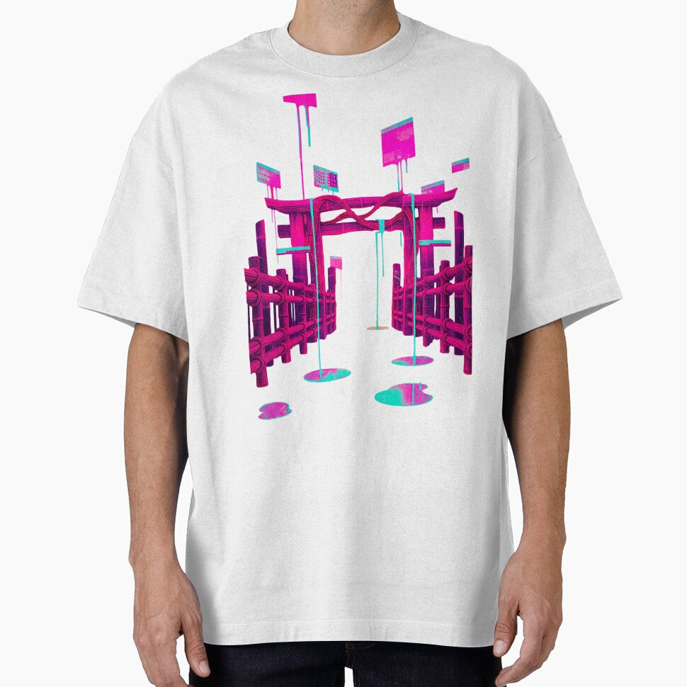 Neon Cyber Torii Gate: Melting Vaporwave Architecture by A E S T H E T A T A G