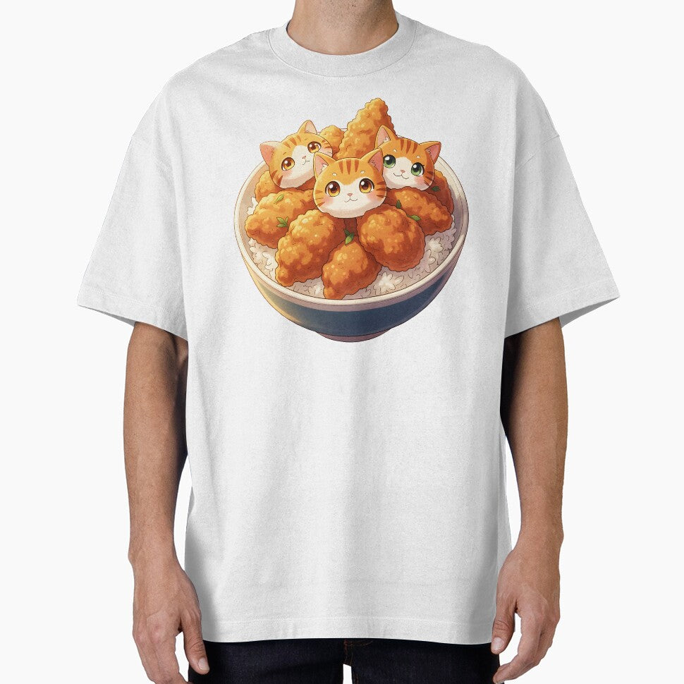 Orange Tabby Cat Head Dumplings in Fried Chicken Rice Bowl – Cute Kawaii Food Cutout by EmeraldeaArt