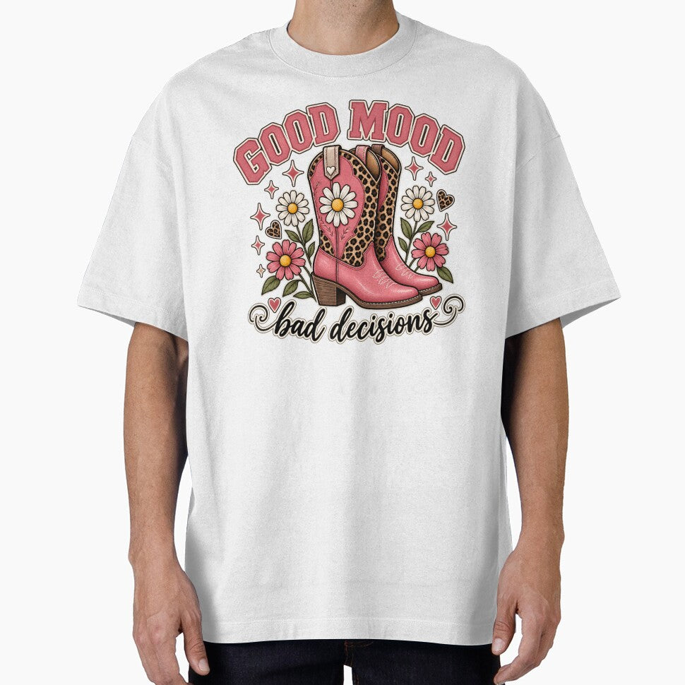 Good Mood Bad Decisions - Cute Cowgirl Boots Leopard Print by oumayma mokrane