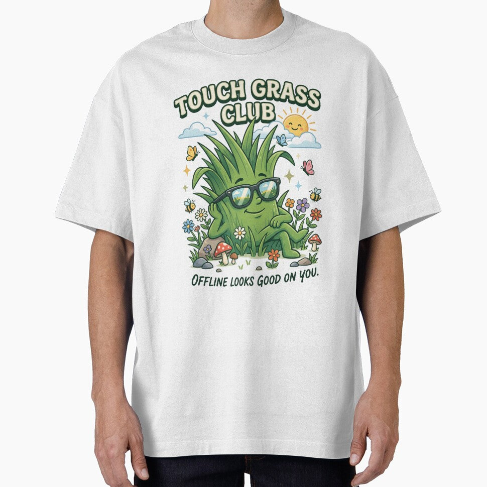 Touch Grass Club | Funny Nature Graphic T-Shirt | Gen Z Outdoor Sticker | Cute Camping Apparel by SAJ Design Studio
