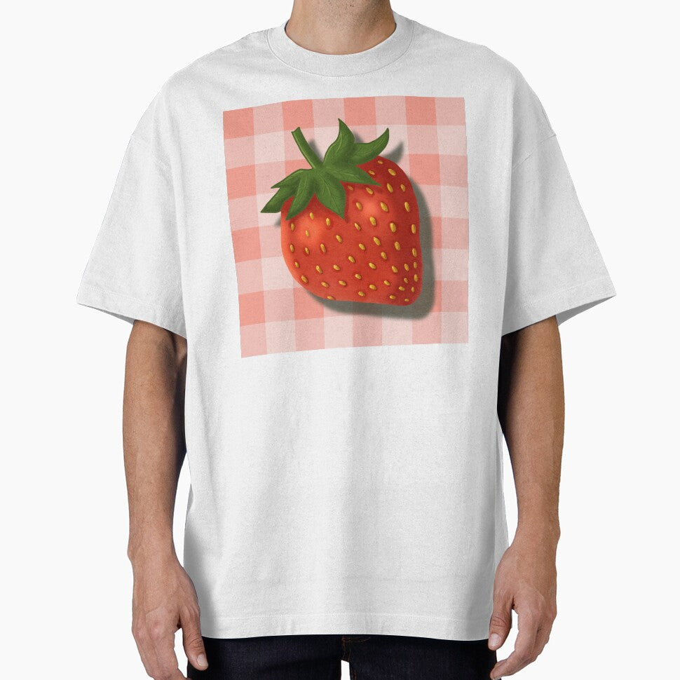 Strawberry on pink gingham - French country floral by OhNoNotAgain42