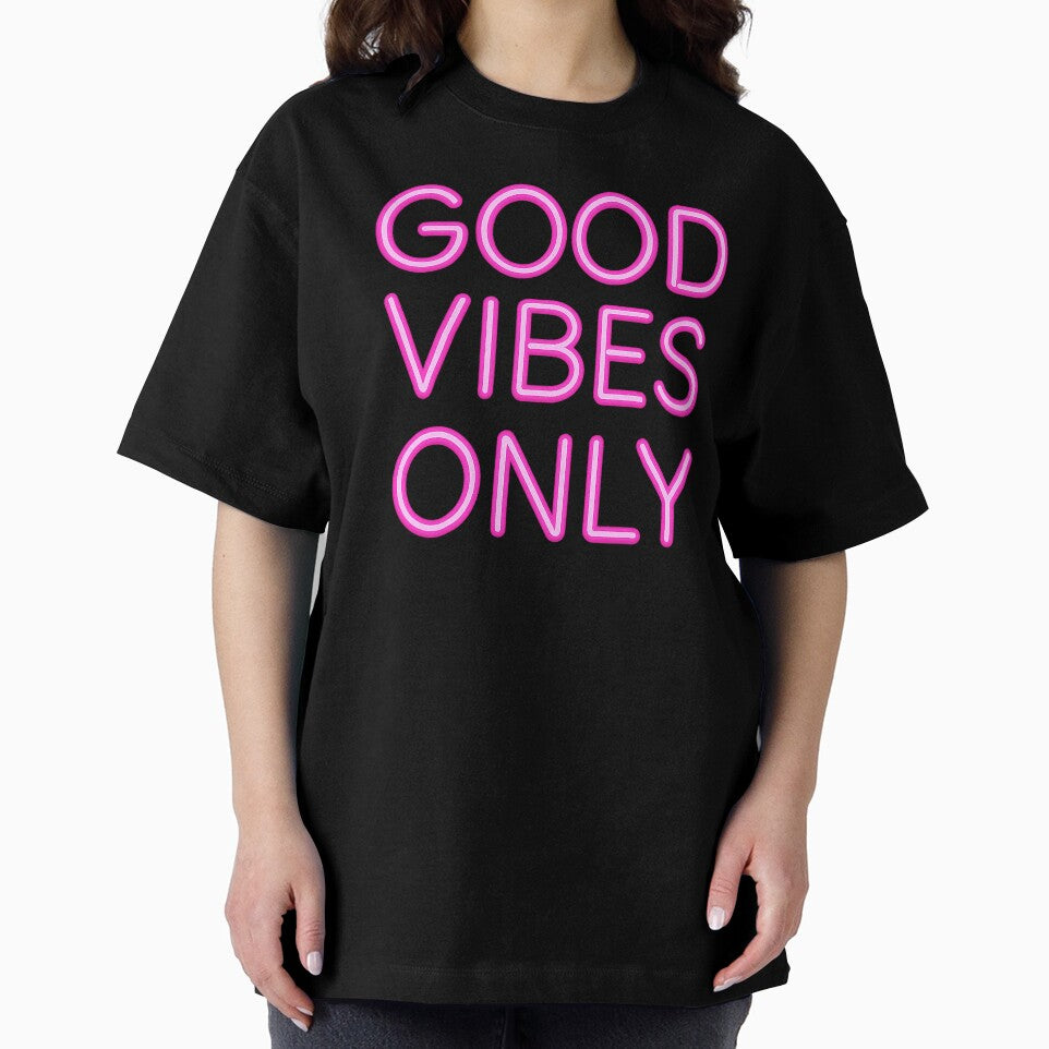Neon Pink “Good Vibes Only” Quote – Bold Retro Glow Typography Design by Inspired by CarMa