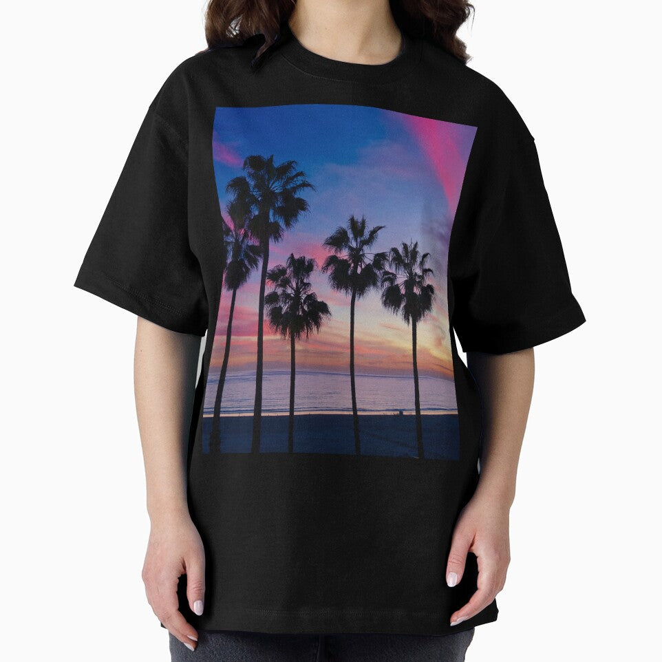 Cotton Candy Pink Palm Tree Ocean Sunset by newburyboutique