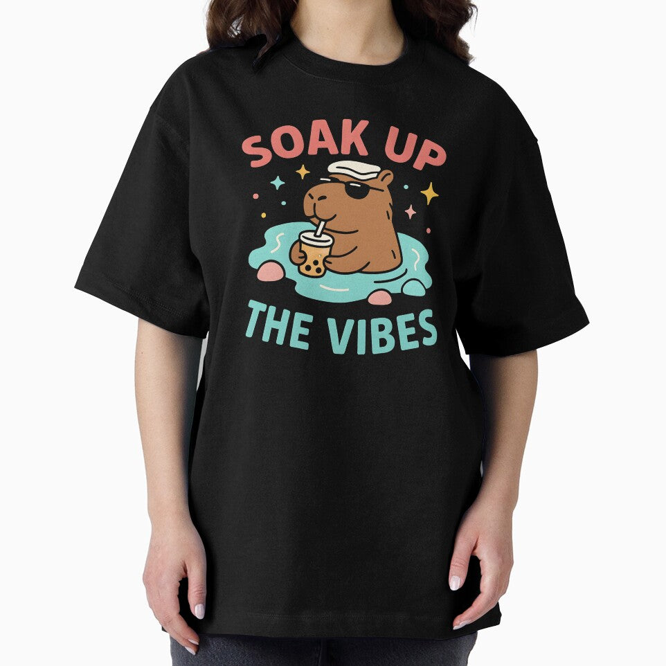 Soak Up the Vibes – Relaxed Capybara in Hot Spring Bubble Tea Art by JaroPrints
