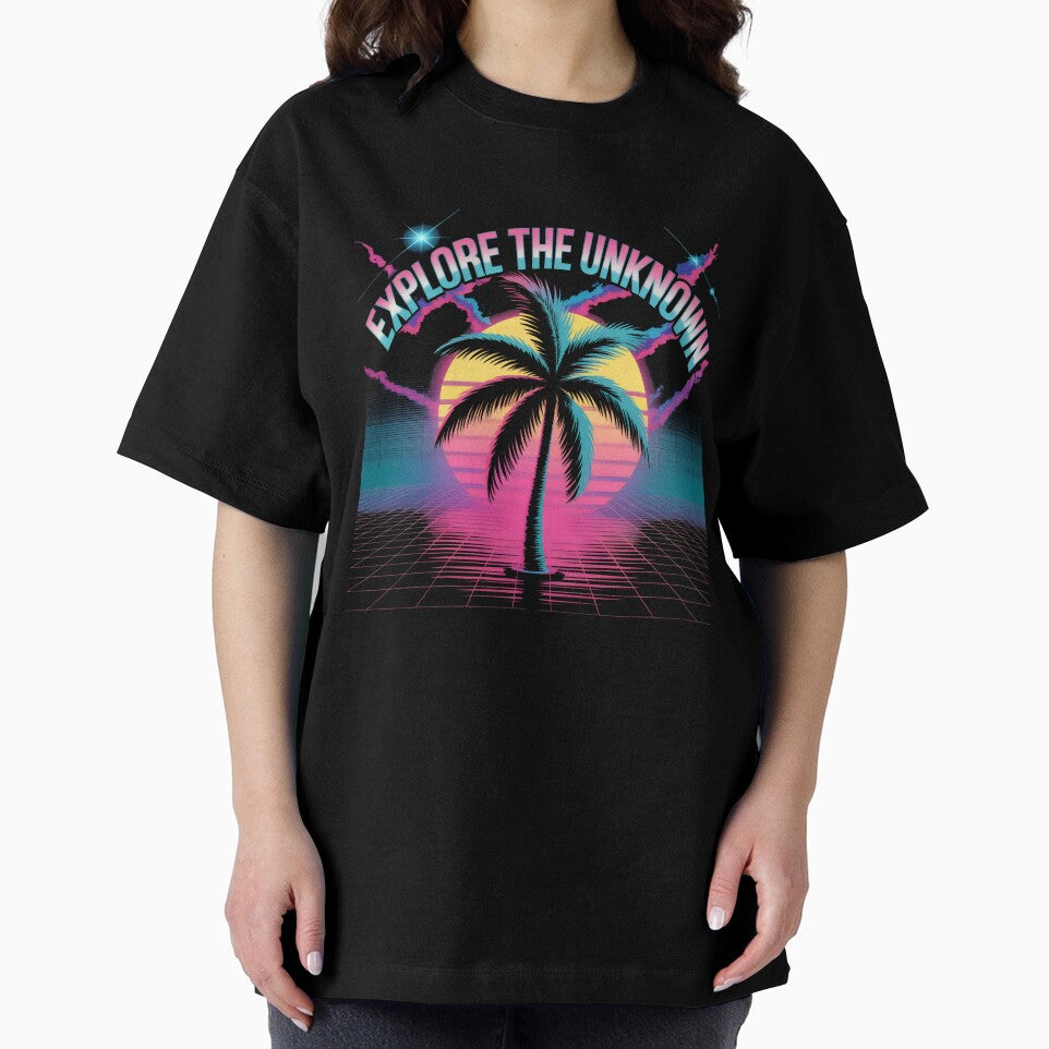 Explore The Unknown Retro Synthwave Palm Tree Sunset Art by SplashTastic