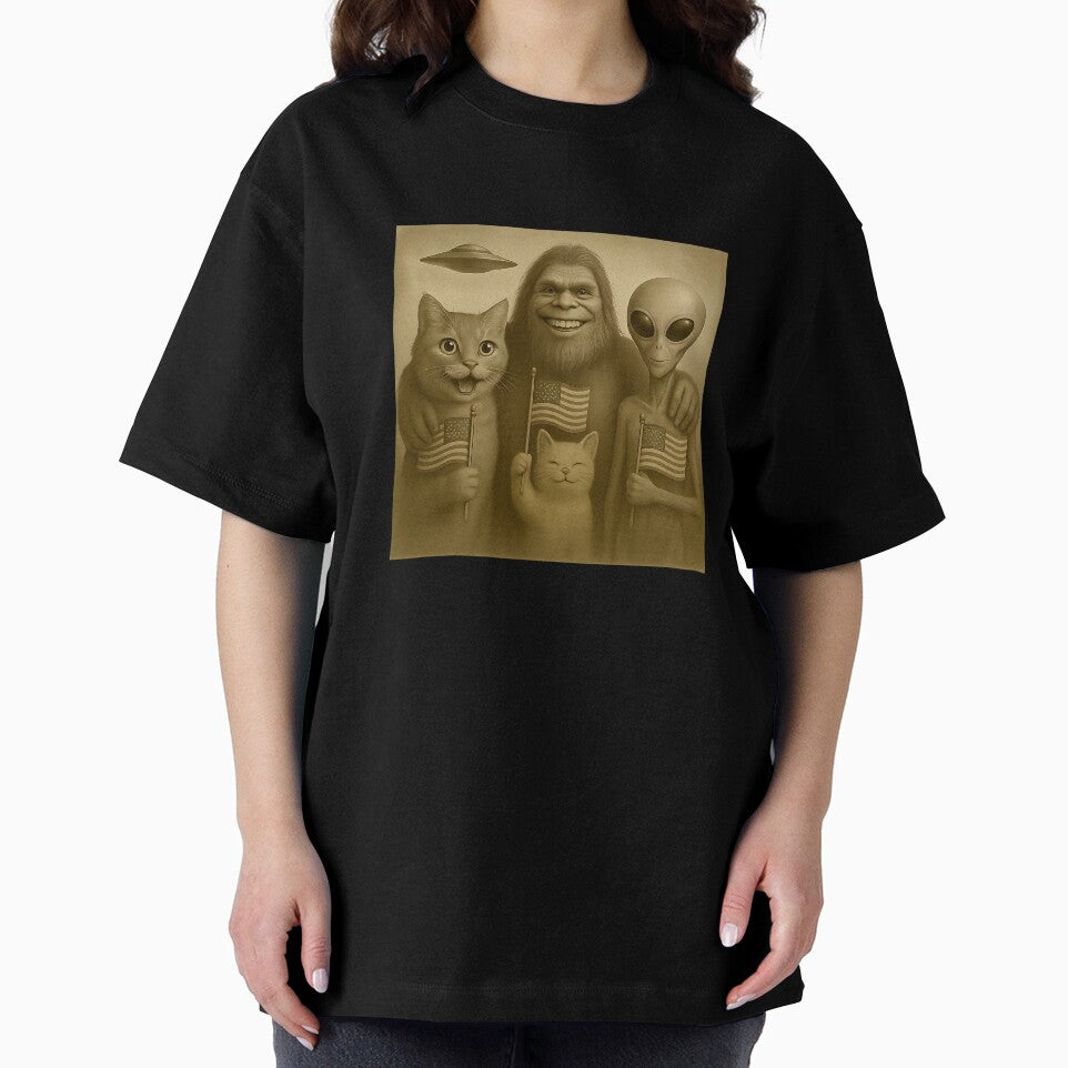 Funny 4th of july Cat Selfie Bigfoot Alien UFO Abduction by diyoor