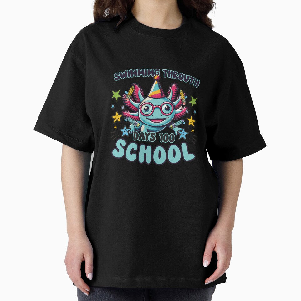 Swimming Through 100 Days of School Kids Girls Funny Axolotl by dannybel