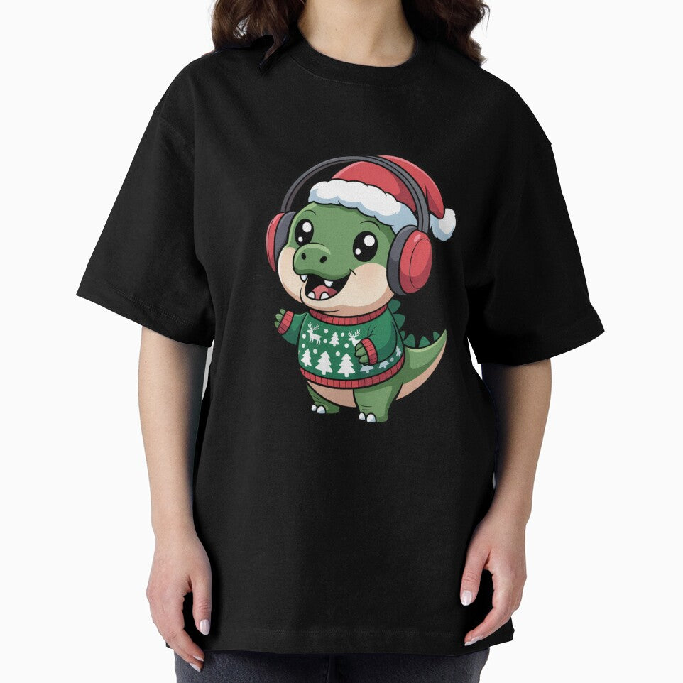 Kawaii Chibi Dinosaur in Ugly Christmas Sweater – Funny Holiday Singing Design by ColorSplash123