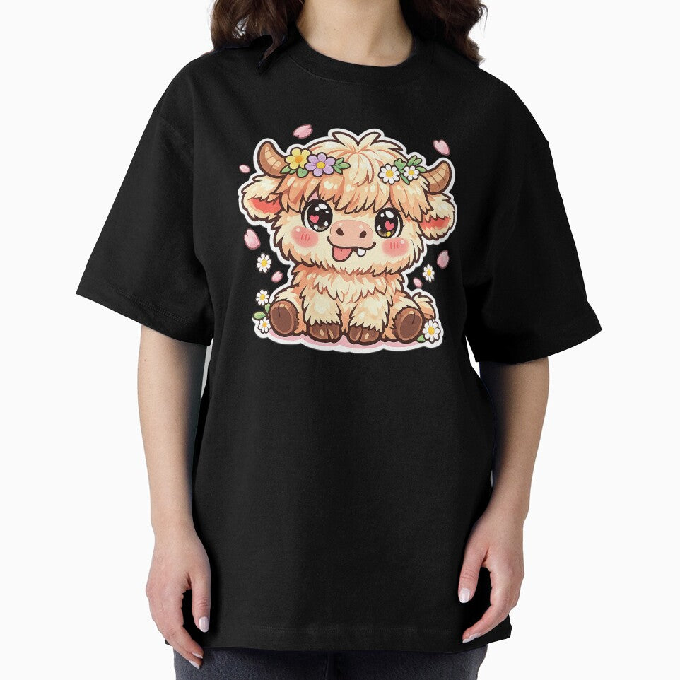 Kawaii Highland Cow with Flower Crown – Cute Fluffy Cow Cartoon by timizar