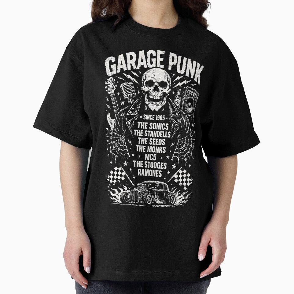 Garage Punk Since 1965 – Skull Leather Jacket Rock Band Distressed Vintage Punk Rock T-Shirt Design by Endthedisease