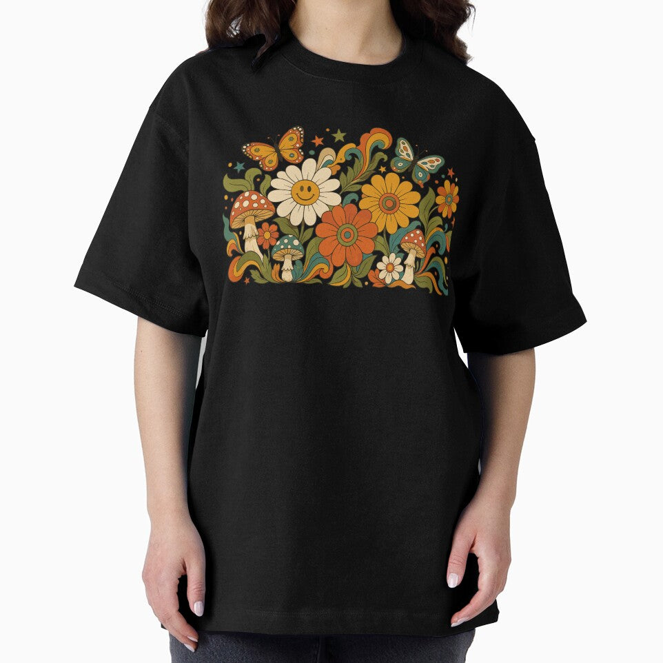 Retro 70s Boho Hippie Groovy Floral Mushroom & Butterfly Art by Far Out Goods