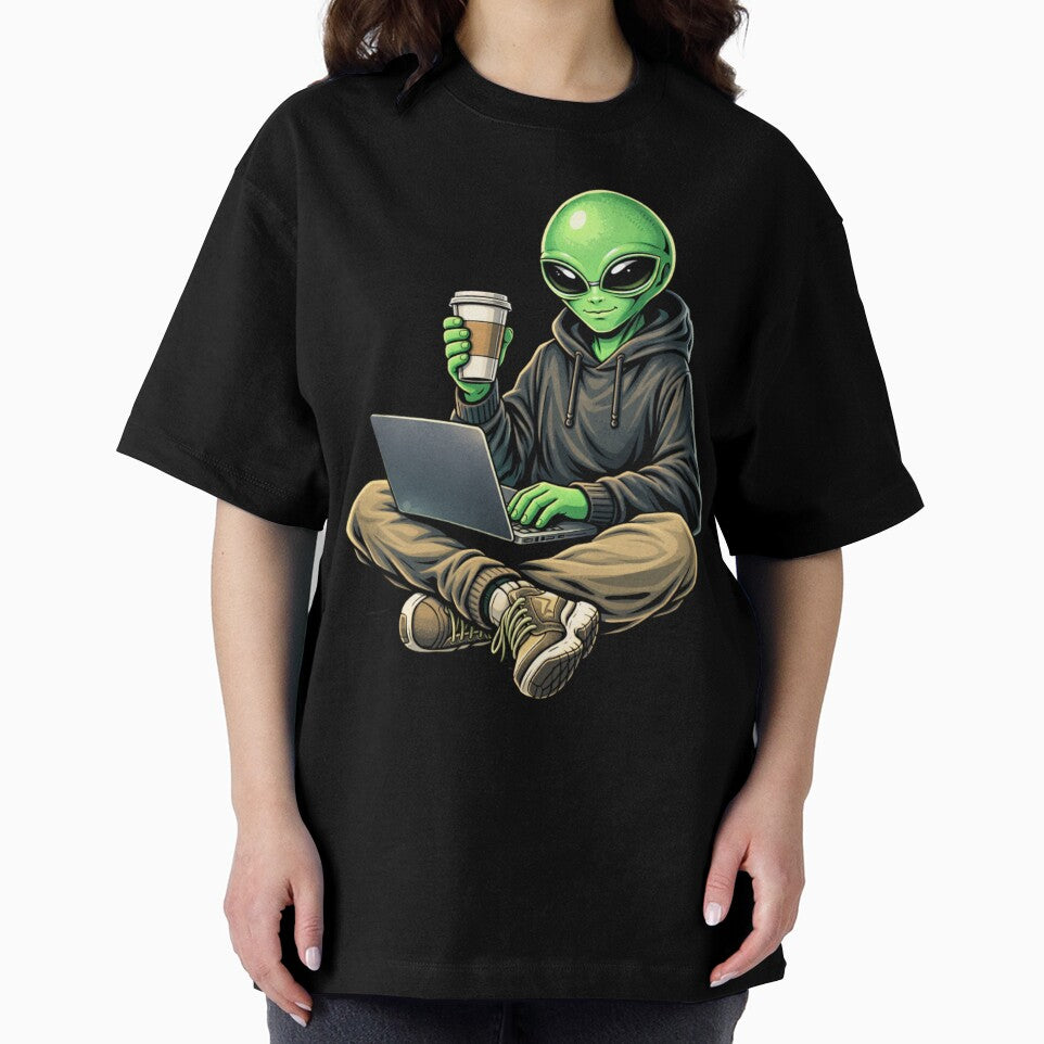 Coffee & Laptop Alien – Productive Creative Lifestyle Aesthetic Art by ColorSplash123