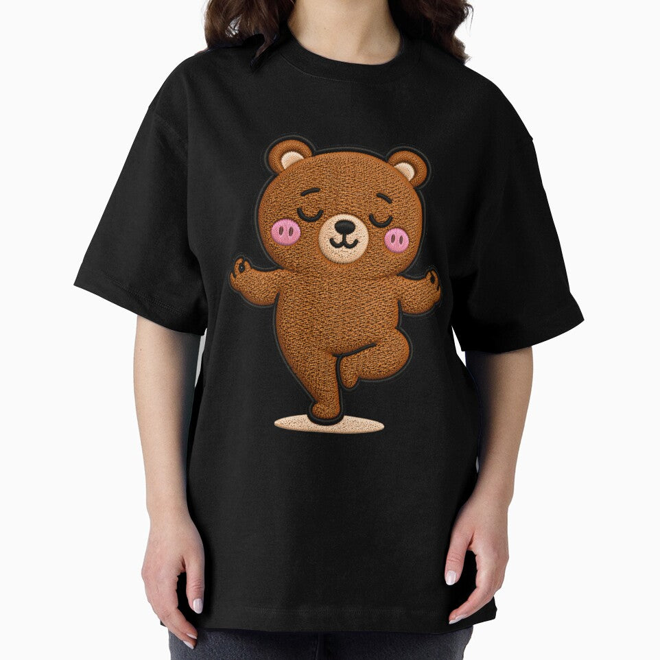Cute Yoga Bear Embroidery Style – Kawaii Meditating Balance Pose Animal Sticker, Calm Zen Aesthetic Design by ColorSplash123
