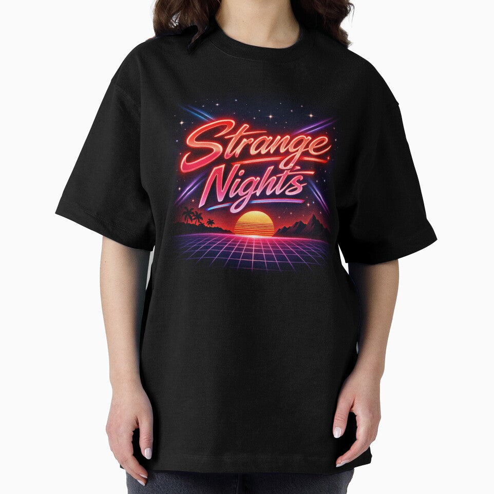 Strange Nights Retro VHS Neon Synthwave T-Shirt by rajasekhark