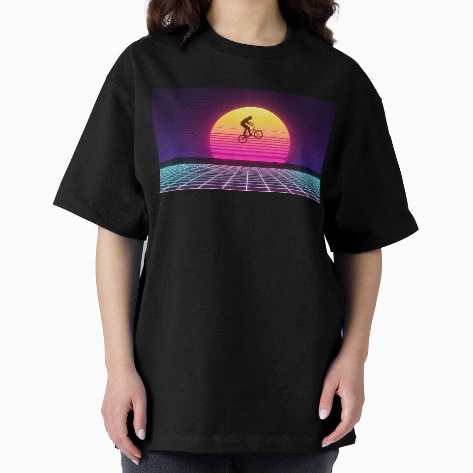 Retro BMX Synthwave Rider - 80s Sunset Grid Art by powersunlight