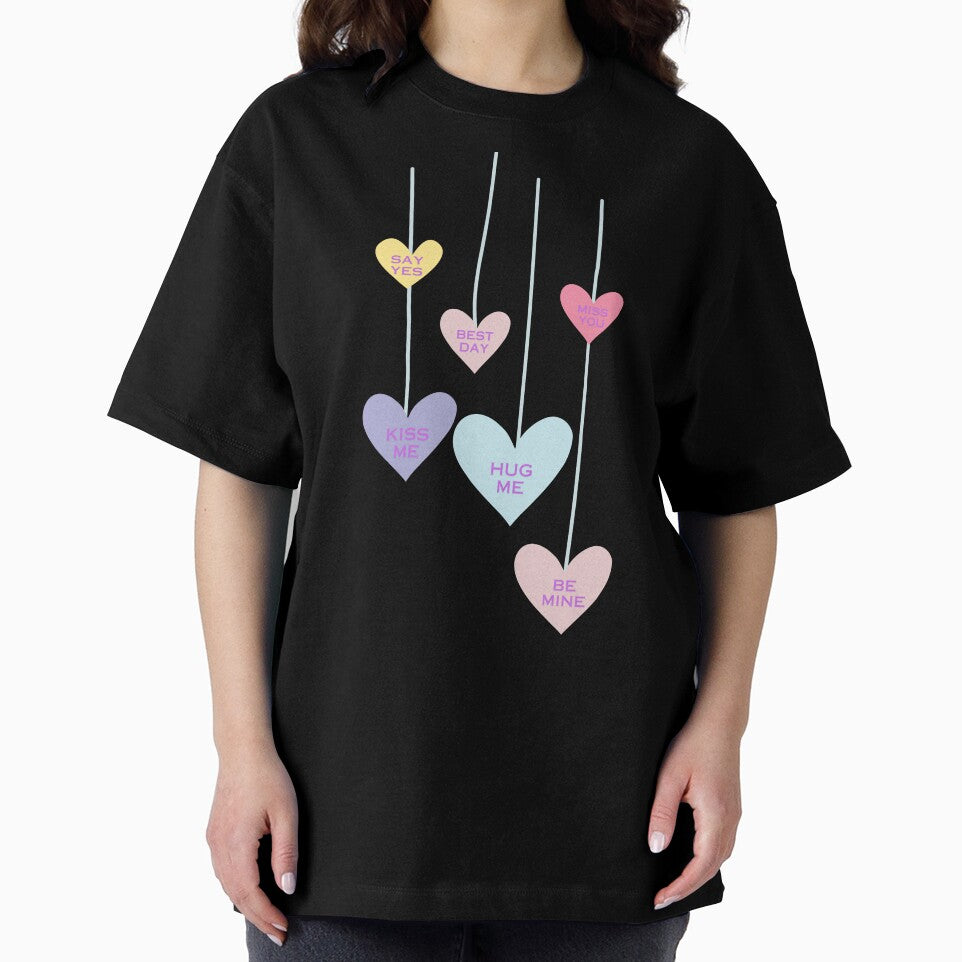 Women's Valentine Sweatshirt, Long Sleeve Conversation Heart Shirt, Gift for Her, Heart Sweatshirts by YassineBDM
