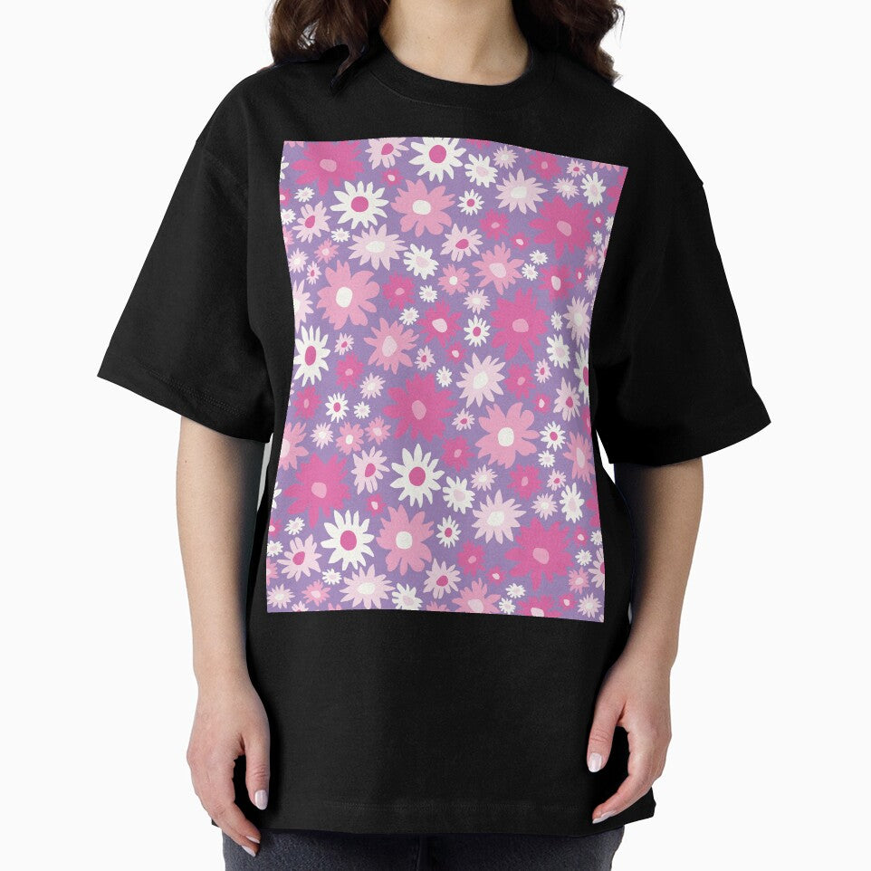 RETRO GROOVY AND FUN FLOWERS PURPLE AND PINK by blomastudios