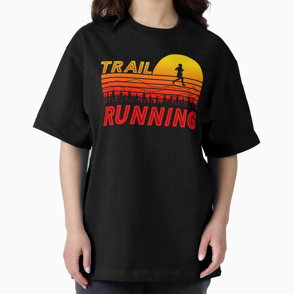 Trail running in orange sunset with mountains and forest by wejollydigitals