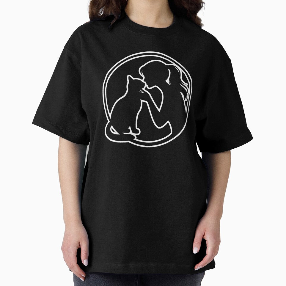 Girl and Cat Silhouette Circle by Epileptic Al's Shop