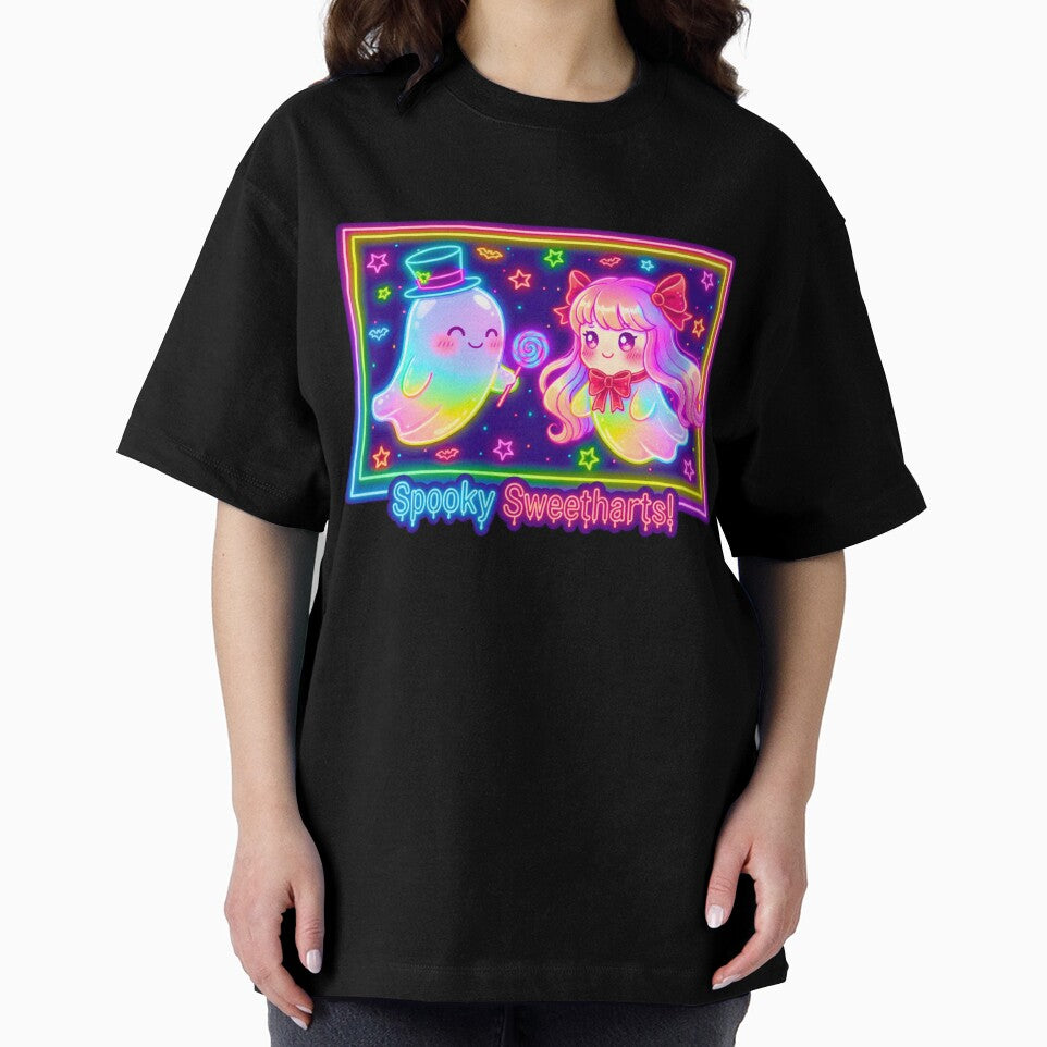 Happy Halloween Couple Ghosts Neon Retro Spooky Glowing Typography by JOSTH