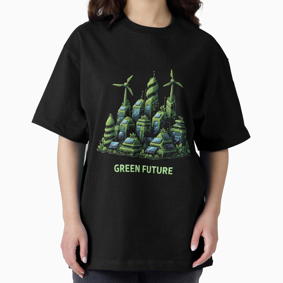 Green Future Solarpunk City Skyline Vector by FiveBlessings
