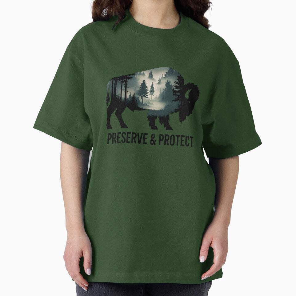 Preserve & Protect Nature Double Exposure Bison Silhouette Trees Forest Save the Environment Climate Change Wilderness Hiking Camping by ArcticFoxStudio