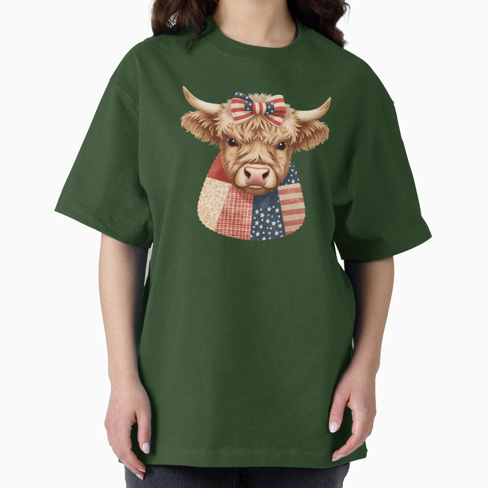 Highland Cow Patchwork Patriotic America 250 July 4th by VectorJoy