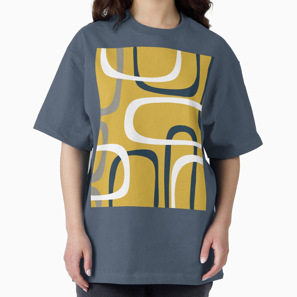 Midcentury Modern Loops Retro Pattern in Mustard Yellow Navy Blue Gray White by kierkegaard
