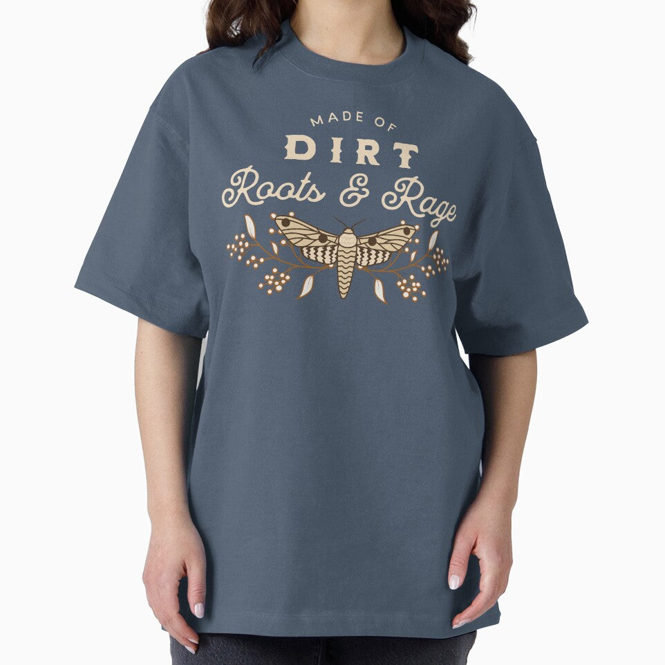 Made of Dirt Roots and Rage – Moth, Botanicals & Wild Feminine Energy Quote Design by WildWood Digital Art